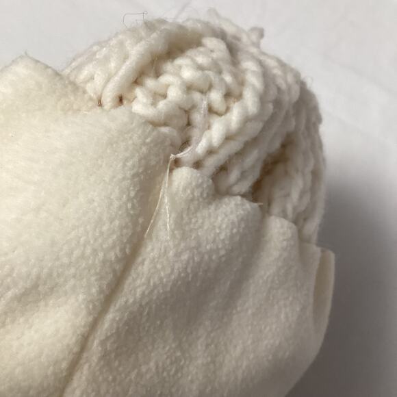 Cream Winter Hat Ear Flaps Tassels Pom Pom Fleece Lined Handknit South America - Picture 6 of 8